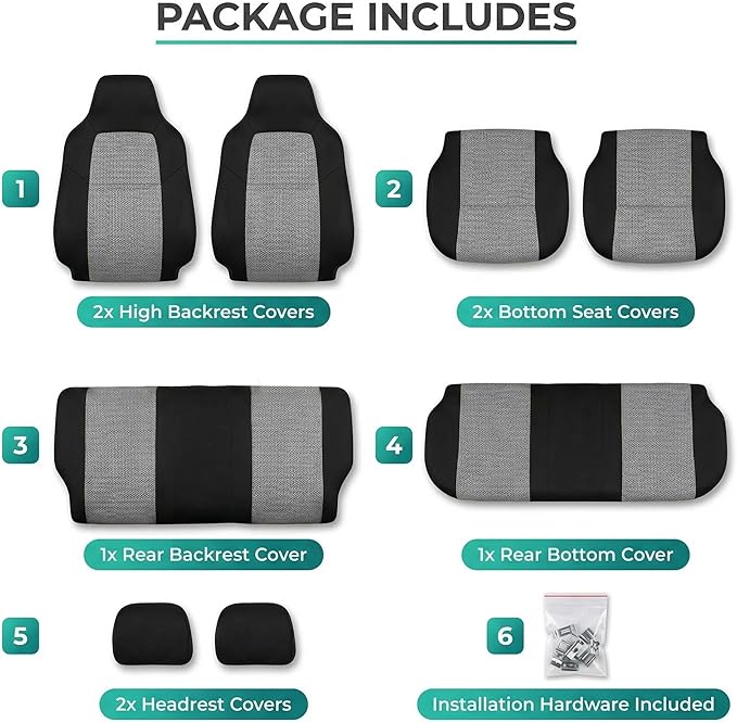 FH Group Automotive Full Car Seat Covers for SUV, Trucks, Sedan and More - Universal Fit Front High Back & Rear Solid Bench Design Interior Accessories - 3D Air Mesh Fabric Center Panel - Gray