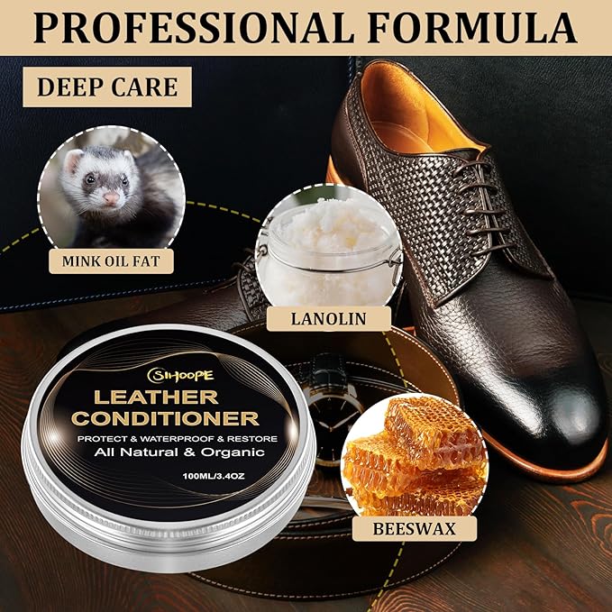 8.8oz Leather Recoloring Balm with 100ml Mink Oil,Beige Leather Repair Kit for Furniture,Leather Repair Cream,Leather Scratch Repair for Car Interior,Leather Conditioner for Couch