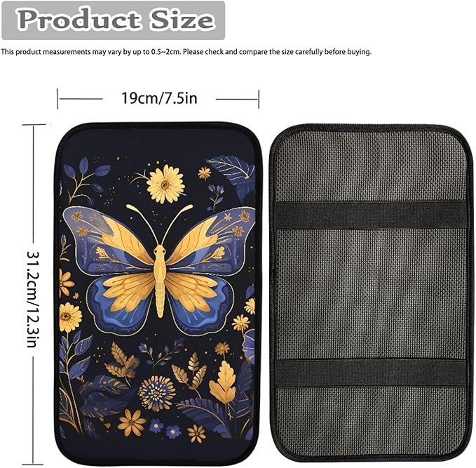 UNICEU Car Accessories Soft Comfy Armrest Cover Pad, Trippy Floral Butterfly Neoprene Car Center Console Armrest Protector Cover Universal Fit Trucks SUV Van
