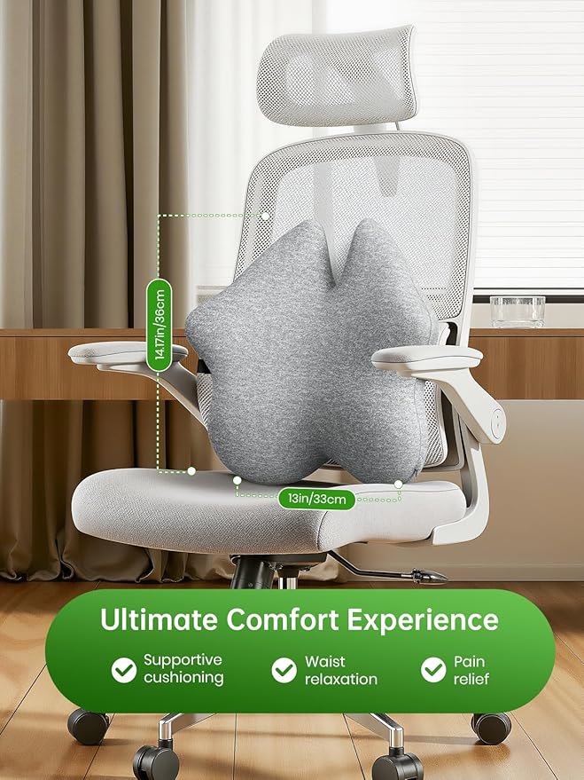 Benazcap Memory Foam Lumbar Pillow, Chair Lower Back Pain Relief Lumbar Pillow, Lumbar Support Pillow for Office, Ergonomic Design Back Support Pillow for Office Chair, Car, Home, LightGray