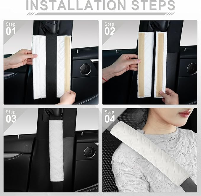 JUSTTOP 2-Pack Universal Car Shoulder Strap Pads Cover for A More Comfortable Driving, Shoulder Strap Covers Harness Pad for Car Interior Accessories(White)
