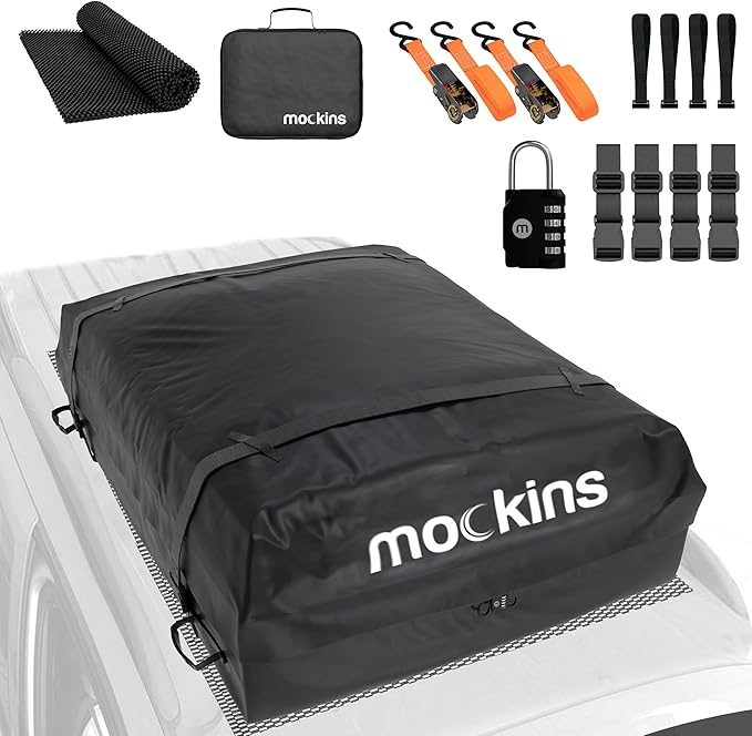 Mockins 16 Cu.Ft. Rooftop Cargo Carrier | 45"x34"x18" Roof Bag for Car Without Rack | Durable Car Topper Luggage Carrier Waterproof Cargo Bag | Weatherproof Vehicle Soft Shell Carriers & Accessories