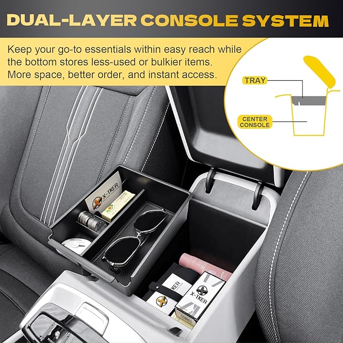 Center Console Organizer Tray Compatible with 2025 2026 Hyundai Tucson SEL/SE/XRT/SEL Convenience Accessories – Custom Fit 2025-2026 Tucson Armrest Storage Box (NOT for Hybrid/Plug-in Hybrid/Limited)