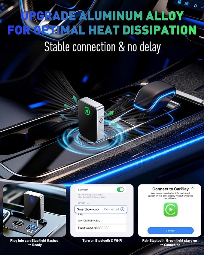 Wireless CarPlay Adapter for iPhone, 2026 Upgraded 2-in-1 Android Auto CarPlay Wireless Adapter, Convert Wired to Wireless, Fast & Stable, Plug & Play, Compatible with Factory Wired CarPlay Cars 2016+