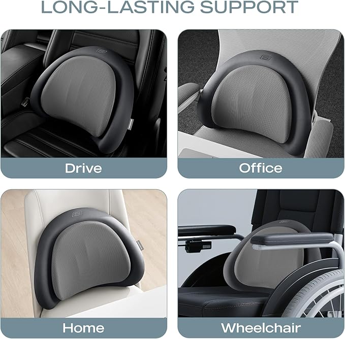 Skechers Lumbar Pillow Premium Memory Foam, Double-Layer-Office Chair Cushion for Tailbone Pain Relief,Butt Pillow for Office Chair,Car seat Cushion,Long Sitting Office Workers,and Car Drivers,Grey