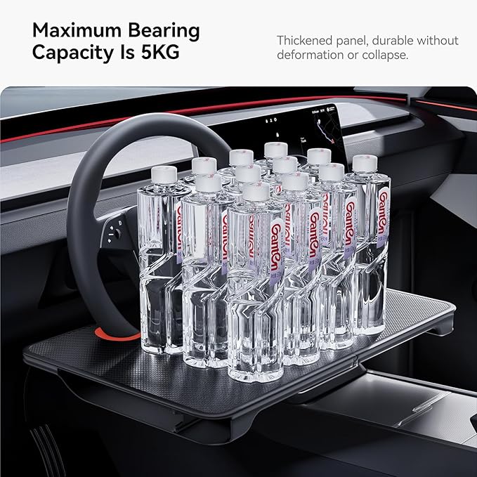 YONZEE 2-in-1 Car Steering Wheel Desk Tray & Car Seat Gap Filler Organizer – Foldable Carbon Fiber Look Table for Laptop, Eating, Writing – for Standard Round Steering Wheels