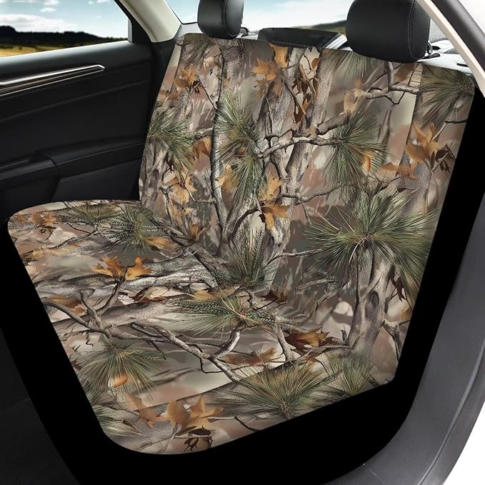 KEIAHUAN Camo Hunting Design Car Seat Covers Front Back Stretchy Vehicle Seat Covers Auto Front Bucket Seat Covers Rear Split Bench Seat Cushion Pads Fits Most SUV,Sedan,Truck,Minivan