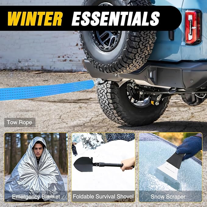 Nilight Car Emergency Kit with Jumper Cable Air Compressor Tire Repair Essential Tools First Aid Alligator Connector Electrical Kit for Travel Camping Outdoor Cars Truck SUV RV