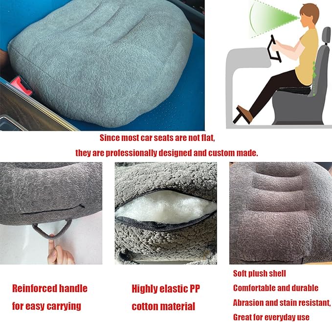 Super Thicken Car Seat Cushion for Adults-Car Booster Seat for Short Drivers-Increase The Field of View by 12cm/4.7in,Plush shell, breathable,with handle,easy to carry,for Cars,Office,Home(Light Gray）