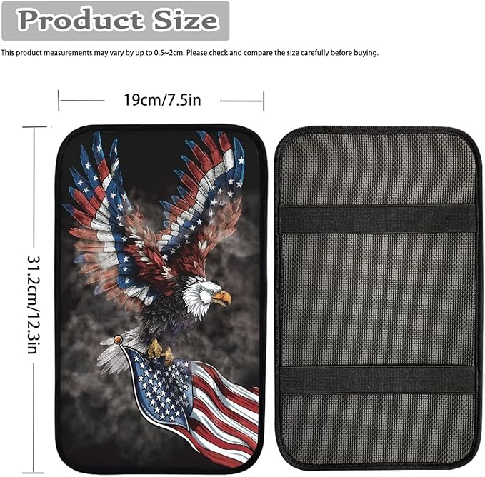 American Flag Center Console Cover American Eagle Armrest Cover Cushion Soft Waterproof Armrest Seat Box Cover Protector for Most Vehicle SUV Truck Car
