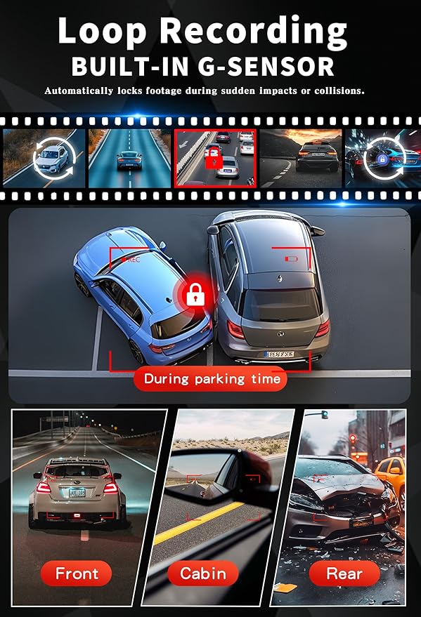 4K Dash Cam Front and Rear, G-Sensor, Free 64GB Card Included, 5.8GHz WiFi with Dash Camera for Cars, Time-Lapse Recording, 3" HD IPS, 24H Parking Mode,Night Vision