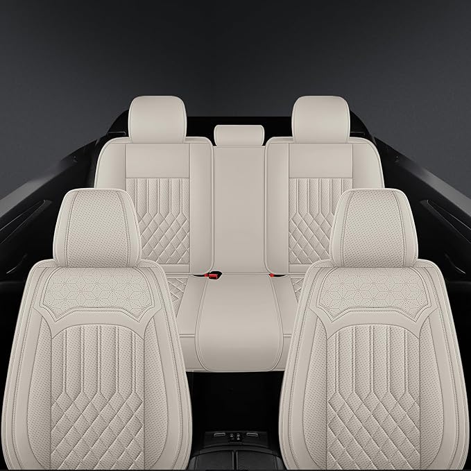 Car Seat Covers for Genesis GV70 2022-2025 2026, Full Set Premium Nappa Leather Waterproof Breathable Anti-Slip Airbag Compatible Car Seats Protector, Soft Car Interior Seats Cover (Beige)