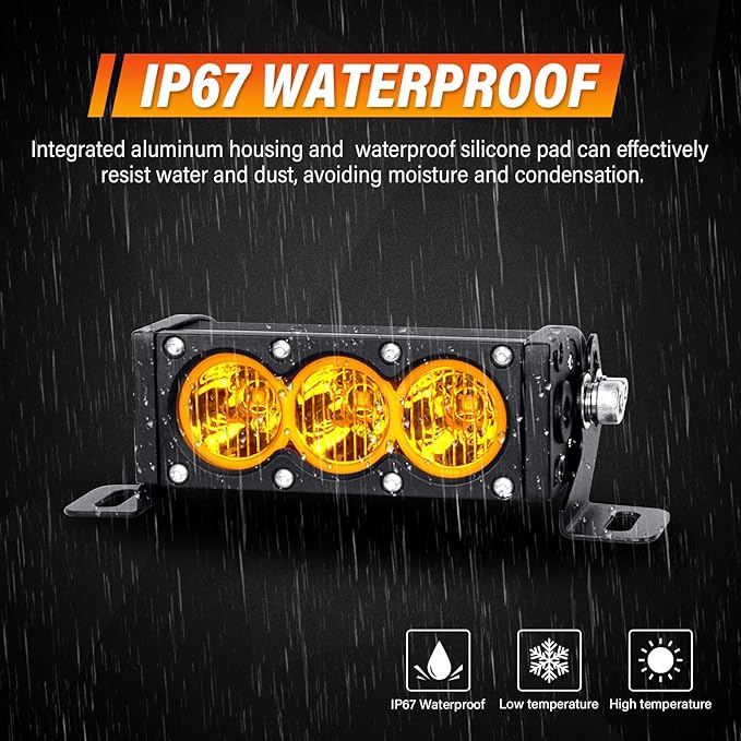 AUXTINGS 2 Pieces 6 inch Single Row Amber LED Light Bar 30W Off Road Light Bar Flood Beam LED Work Light Truck UTV 4x4 Cars SUVs ATVs Boats Fog Driving Light with Wiring Harness kit