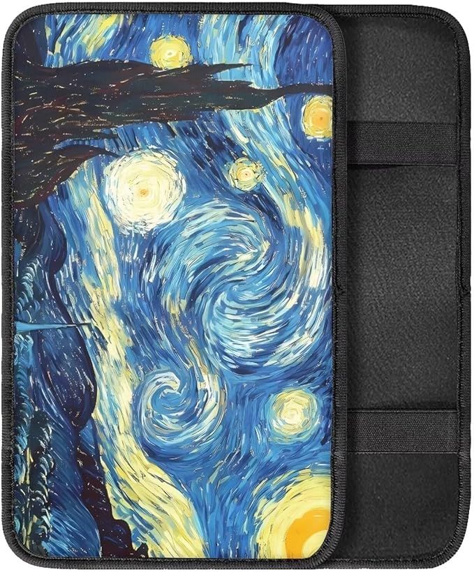Car Center Console Armrest Cushion Cover for Van SUV Trucks Sedan,Van Gogh Starry Night Auto Decor Accessories Breathable Vehicle Armrest Cushion Pad,Universal Fit