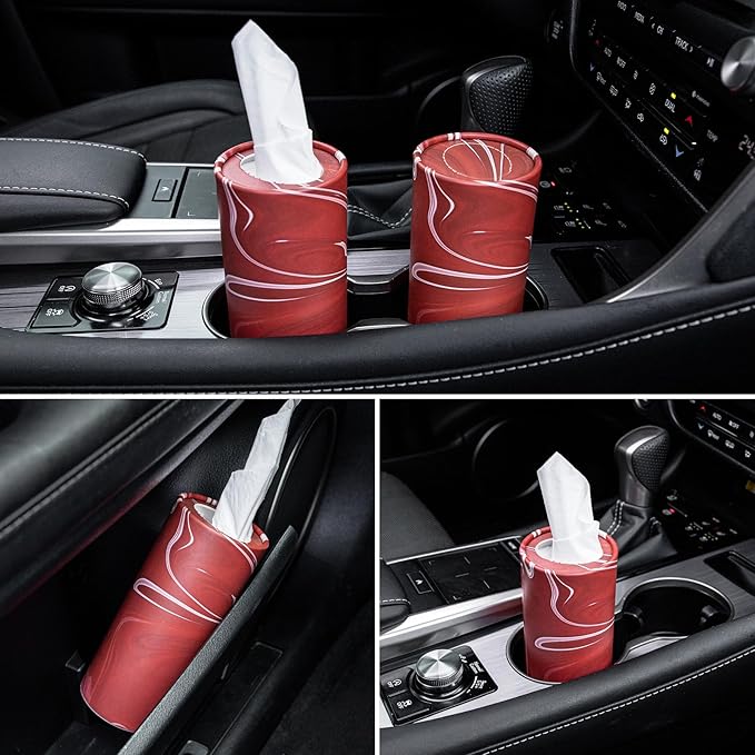 SINGARO Car Tissue Holder, 4 Pack Car Cup Holder Facial Tissues with Travel Tissue Bag, Quick and Convenient Flower Combination Car Tissue Box(4 Canisters/200 Tissues) Red