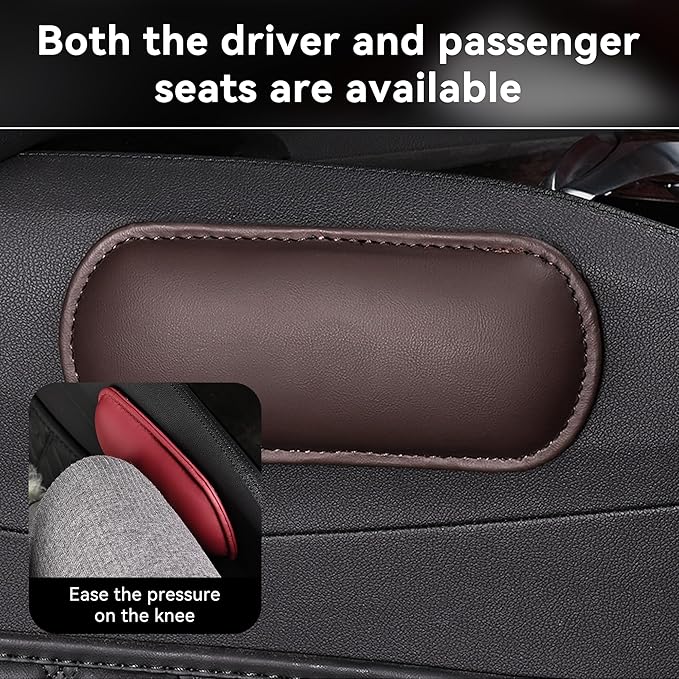 Car Center Console Knee Leg Elbow Cushion Pad, Soft Leather Door Armrest Foot Care Thigh Support Comfort Pillow, Auto Interior Accessories for Knee Pain Relief (Brown)