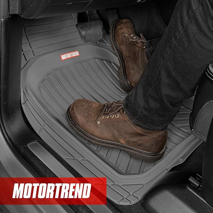 Motor Trend FlexTough™ Deep Dish Plus Rubber Car Floor Mats with Trunk Mat Cargo Liner, Front & Rear Combo Set fits Most Car SUV Van Coupe Sedan, Heavy Duty All Weather Trim to Fit