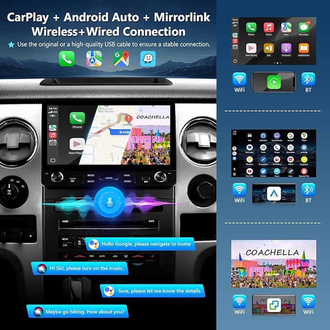 4G+64G 10.2" Radio for Ford F150 XL XLT 2009 2010 2011 2012, Wireless CarPlay Android Auto, Stereo with GPS Navigation 5G WiFi Bluetooth FM RDS DSP SWC Camera MIC