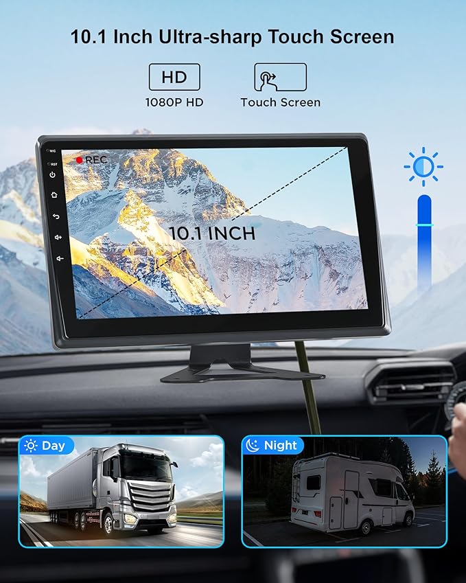 VOONOA RV Camera System with Carplay Android Auto, 5 1080P Wired Backup Camera & 10.1" HD Android 13 Touch Screen Parking Monitoring Navigation DVR BT for Semi Truck Trailer Camper Motorhome