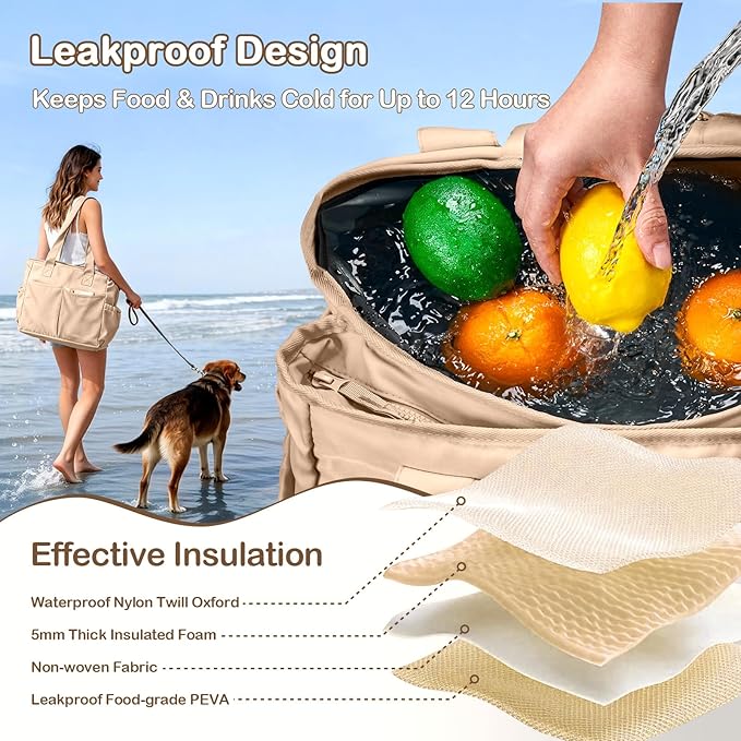 Odoland Soft Cooler Bag - Leakproof & Insulated, 2-in-1 Collapsible Design, Dry/Wet Separation, Large Soft Sided Cooler with Multi-Pocket Design for Beach, Picnic, Camping, Day Trip, Family Size