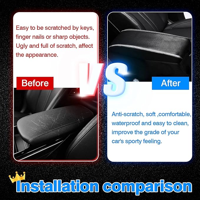 Autorder Center Console Cover for Kia Seltos 2021 2022 2023 2024 2025 Accessories Carbon Fiber Armrest Cover Anti-Scratch Middle Console Pad Leather Armrest Protector