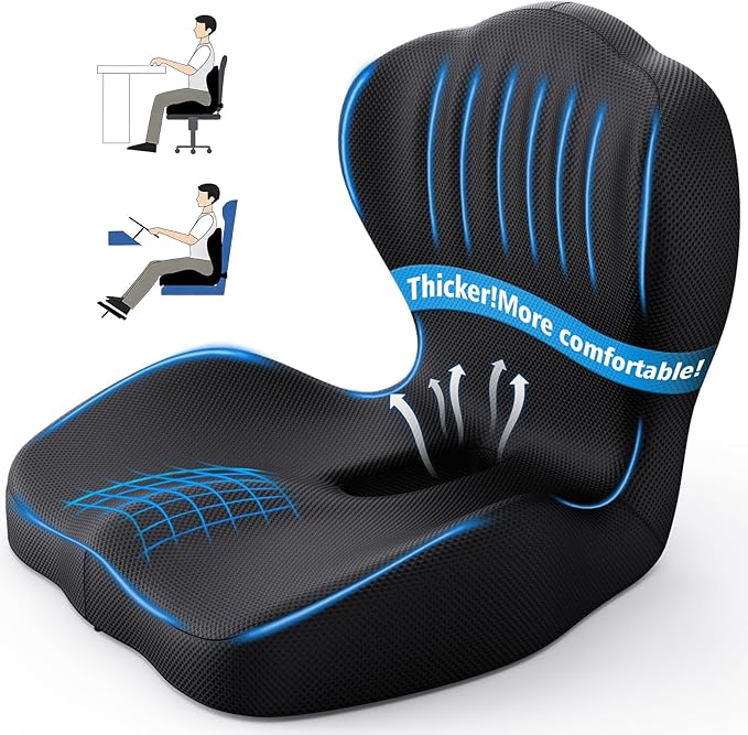 Benazcap Memory Foam Seat Cushion with Lumbar Support Pillow for Office Chair, Car & Gaming Seat, Wheelchair, Ergonomic Design for Sciatica & Tailbone Pressure Relief, Black