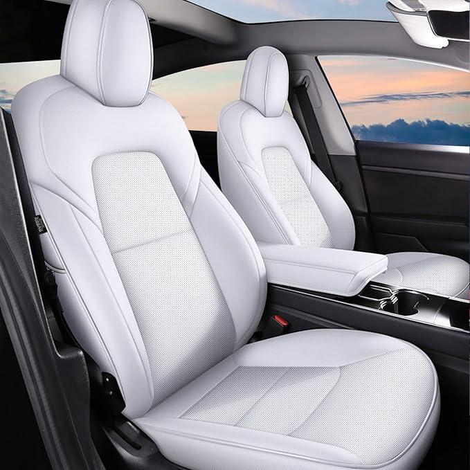 AOMSAZTO Car Seat Cover Fit for Tesla Model Y 2020 2021 2022 2023 2024 2025- Full Set Customized White Seat Covers