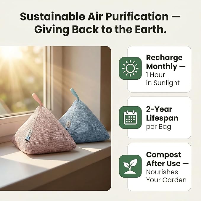 4 pack Naturally Activated Bamboo Charcoal Air Purifying Bags | Natural Home Deodorizer Bag | Charcoal Bag Odor Absorber For Pets | Odor Eliminator & Moisture Absorber Air Freshener Bag (200g Pyramid)
