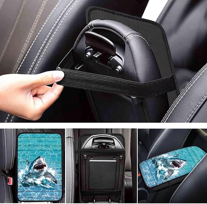 Suobstales Shark Wood Print Car Armrest Pad Soft Center Console Arm Rest Protector Cover Universal Car Interior Accessories Decoration
