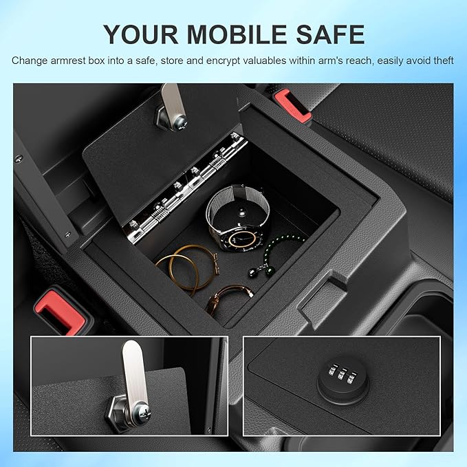 SZYANG Center Console Safe Organizer Compatible with 2024 2025 2026 Toyota Tacoma Lock Box Console Safe Vault Center Armrest Manager Replacement for 2024 2025 2026 Toyota Tacoma Accessories