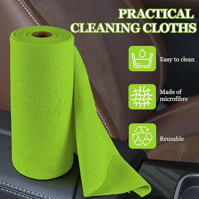 wuyaoyao 50PCS Microfiber Cleaning Cloth Roll, 10"×10" Tear Away Microfiber Towels, Reusable Washable Cloth Paper Towels, Multi-Purpose Cleaning Rags for Car Home Kitchen Garage Shop (Green)