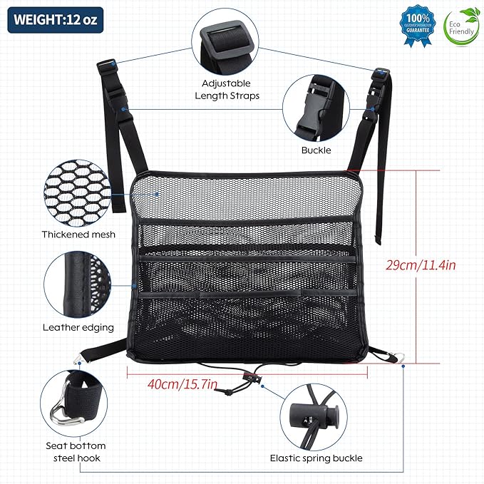 Eing Car Seat Back Organizer - Large Capacity Storage for Purses, Handbags & Kids' Items - Black