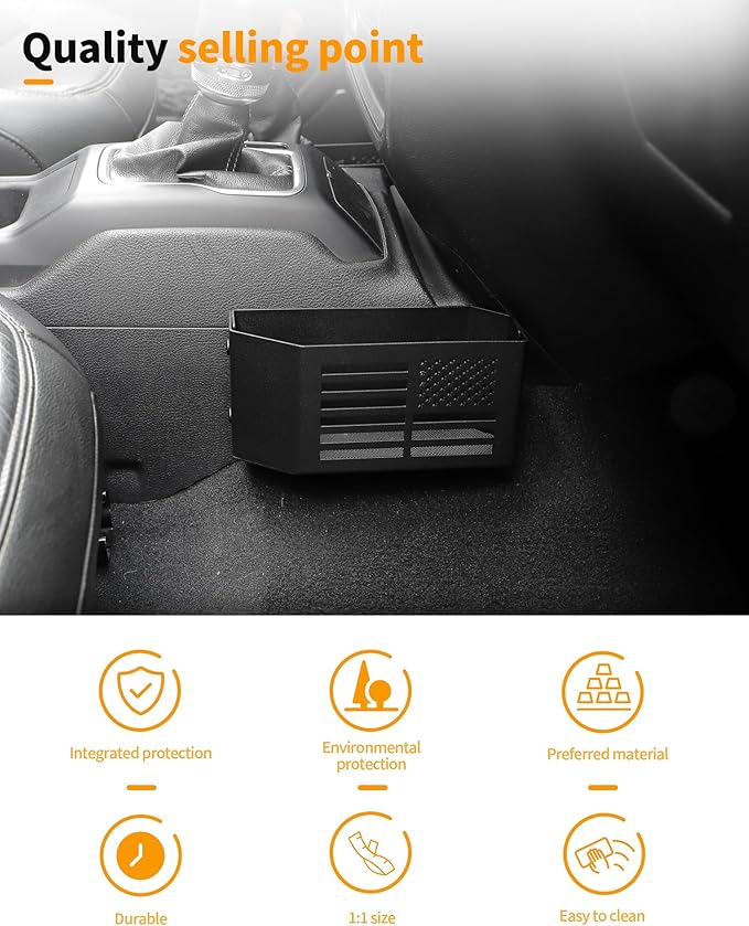 Hoolcar Metal Gear Shift Center Console Organizer Storage Box for 2018-2024 Jeep Wrangler JL JLU Gladiator JT & Rubicon Sahara 4XE Storage Box Tray, Flag Style