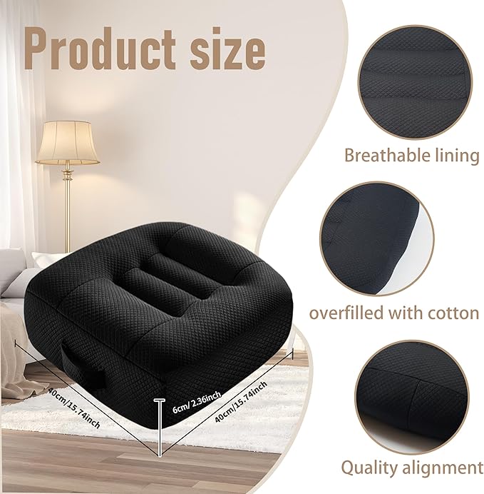 Car Booster Seat Cushion Height Adjustable Memory Foam Mesh Breathable 4.7" Thick Wedge Cushion for Driving Office Chair Lift Seat Pad for Short Adults Posture Support-Black
