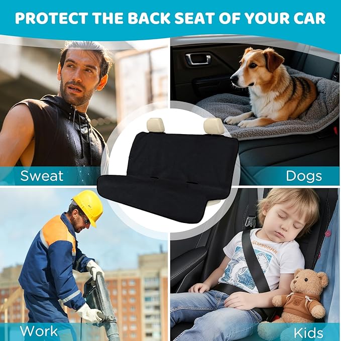 Back Seat Cover Waterpoof Rear Bench Towel Seat Cover for Gym Swimming Surfing Running, Non-Slip Rear Seat Protector Ufor Universal Anti-Slip Car Truck SUV Seat (Bench Black)