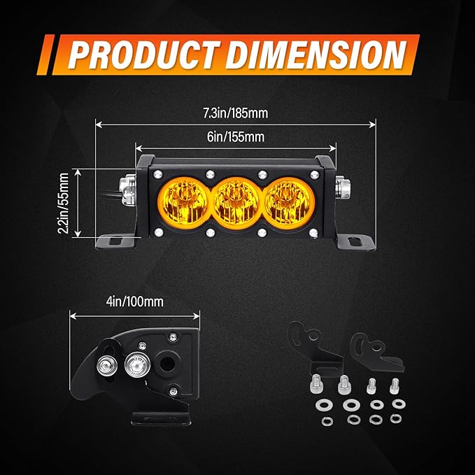 Willpower 2-Piece 6 Inch Single Row Amber LED Light Bar 30W Off-Road Light Bar Flood Beam LED Work Light Truck UTV 4x4 Cars SUVs ATVs Boats Fog Driving Light with Wiring Harness Kit
