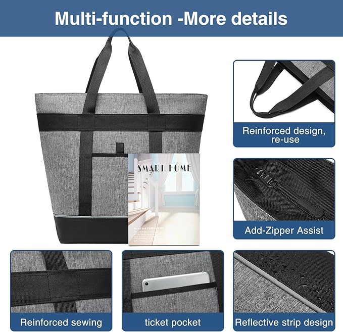 Insulated Cooler Bag Reusable Grocery Tote Bags Transport Large Lunch Box for Women