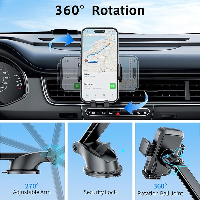 SONRU Car Phone Holder Wireless Charger, Qi 15W Wireless Car Charger Fast Charging Auto Clamping Car Charger Mount Suction Holder Dashboard Air Vent for iPhone 16/15/14/13/12/11, Samsung S25/24