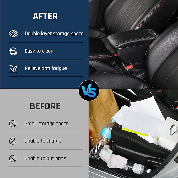 YJYWZH Double-Layer Armrest Box for Nissan Versa Almera 2020-2024 Car Center Storage Box Organizer Interior Hand Centre Consoles with 4 USB Port Cup Holder Black Accessories