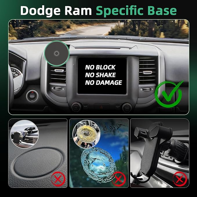 Phone Mount for Dodge Ram 1500/2500/3500 (2019-2024, 5" & 8.4"), 15W Wireless Charger, Magnetic Phone Holder, Dashboard Car Holder,360°,Hands-Free, 2022 Truck Driver Essentials(Not for Column Shifter)