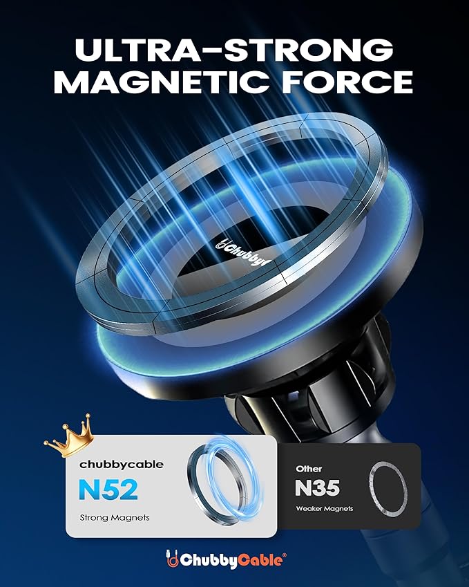 chubbycable ChubbyGrip Magnetic Car Phone Holder 360° Adjustable Car Phone Mount for Windshield, Ultra-Durable Metal Suction Cup Phone Mount for iPhone Samsung All Smartphone, Magnetic