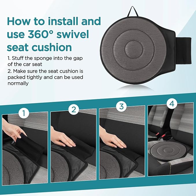 FACULX Rotating Seat for Car 360° Swivel Seat for Car for Elderly Non-Slip Portable Rotating Car Seat Pad for Driving, Chairs, Stool Chair, Ergonomic Design (Gray)