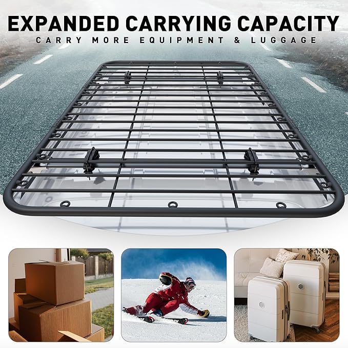 WILDROAD Car Roof Platform, Universal Roof Flat Rack 69" x 47" x 1.3" Heavy Duty Roof Rack Platform with Super Duty Bungee Cargo Net, Ratchet Straps and Anti-Rust Sealant Fits for SUV Truck Cars