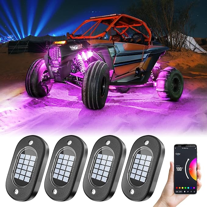 Honalia LED Rock Lights for UTV 4 Pods, Underglow Kit Cars with APP Control Music Mode 60 LEDs, Under Glow Light Car RZR UTV Golf Cart Wheeler Automotive Exterior ATV Accessories