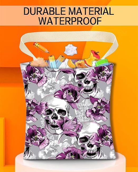 Car Garbage Can, Hanging Car Trash Can for Back Seat Organizer, Cool Skull Flowers