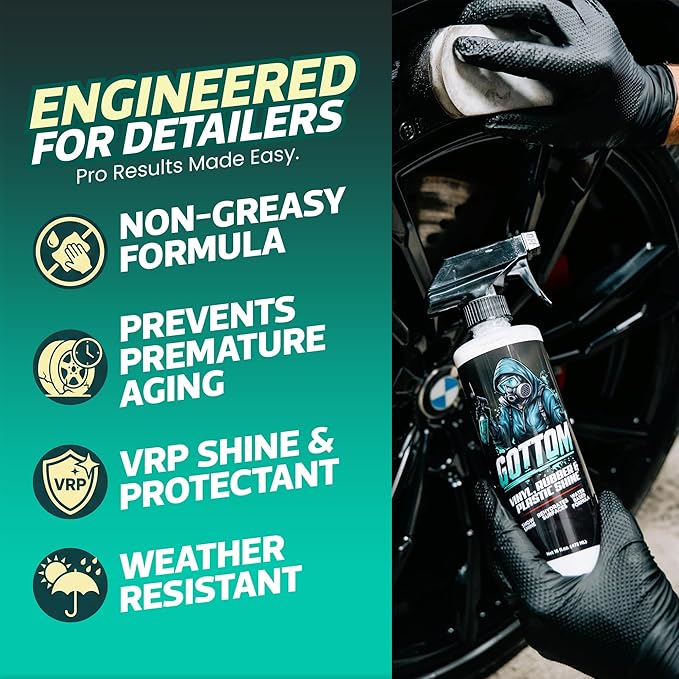 Gottom Vinyl, Rubber & Plastic Shine - 128oz, Cherry Vanilla Scent - VRP Gloss Dressing for Plastic, Car Interior & Tire Dressing, UV Protection, Plastic Restorer, Long-Lasting Gloss Finish