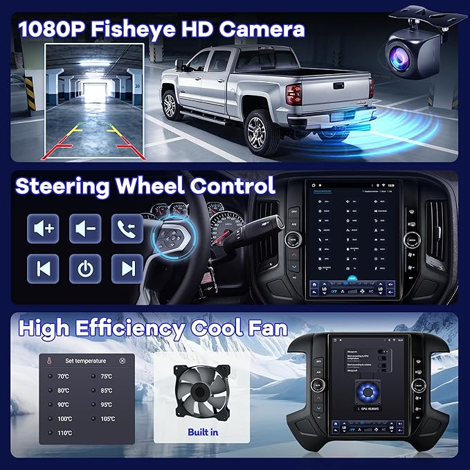 12.1" Radio Upgrade for Chevy Silverado GMC Sierra 2014-2018 8Core Sierra Stereo Android 13 T-Style Vertical Screen Headunit Wireless CarPlay Android Auto GPS 48EQ Backup Camera Mic,4+64G