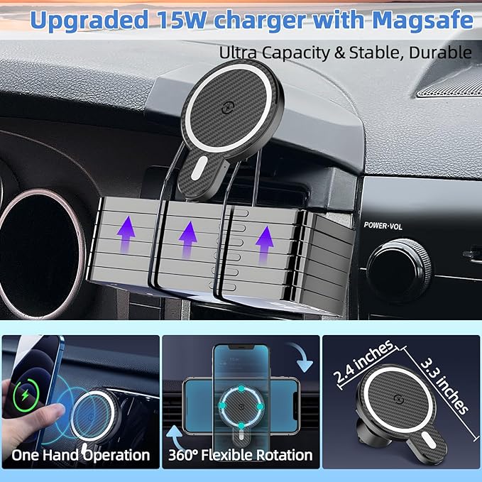 PZK Car Phone Mount for Mazda CX-30 CX30 2019-2022 2023 2024 2025 Accessories Custom Air Vent Car Phone Mount Magnetic 15W Fast Wireless Charger Hands Free 360° Rotation Phone Automobile Cradles