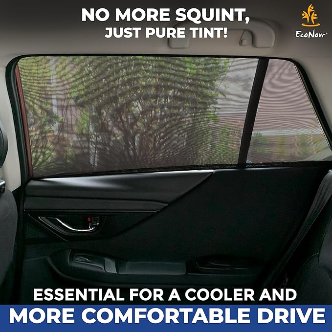 EcoNour Car Window Screens for Camping (Pack of 2) | 100% Protection from Bugs, UV and Mosquito Net | Breathable Mesh Baby Window Covers for Privacy Blackout (Medium 38"x20") | Car Window Accessories