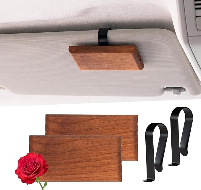 Yuoyar Wood Car Scents Air Freshener Visor Clips Diffuser Odors Eliminator (Rose, 2 Packs)